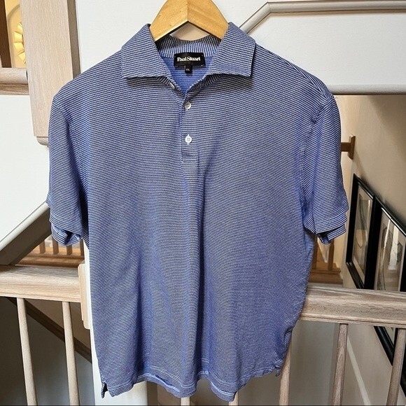 Paul Stuart Printed Blue and White Short Sleeve Polo Shirt XXL - Picture 2 of 8